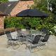 Wido Black 8 Piece Garden Furniture Outdoor Patio Dining Set Parasol 6 Seater