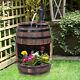 Wood Barrel Pump Fountain Water Feature With Flower Planter Garden Decor