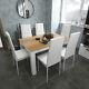 Wooden Dining Table Set Oak With 6 White Faux Leather Chairs Kitchen Furniture