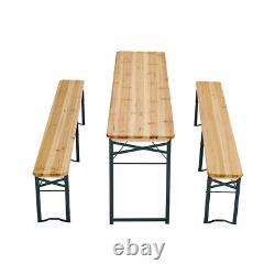 Wooden Folding Picnic BBQ Beer Table & Chair Garden Pub Bistro Trestle Bench Set