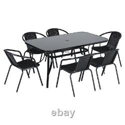 XLarge Garden Table And 4/6 Chairs Black Patio Furniture Set Outdoor Dining Seat