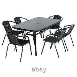XLarge Garden Table And 4/6 Chairs Black Patio Furniture Set Outdoor Dining Seat