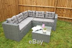 Yakoe 5 Seater Rattan Corner Sofa Set Outdoor Garden Furniture Grey with Cover