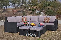 Yakoe Outdoor 8 Seater Rattan Corner Sofa Table Set Garden Furniture Black