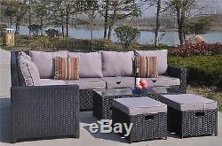 Yakoe Outdoor 8 Seater Rattan Corner Sofa Table Set Garden Furniture Black