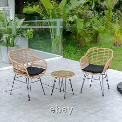 Yellow 2 Garden Chairs& 1 Tea Table Set Outdoor Patio PE Rattan Cushion Armchair
