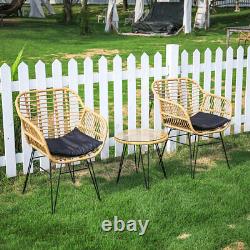 Yellow 2 Garden Chairs& 1 Tea Table Set Outdoor Patio PE Rattan Cushion Armchair