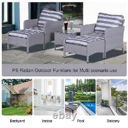 2 Seater Pe Rattan Garden Furniture Set, 2 Fauteuils, Tabourets Plateau En Verre, Gris Clair