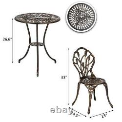 3pcs Bistro Set Extérieur Jardin Patio Chaises De Table Meubles D'art En Aluminium Moulé