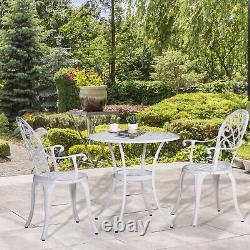 3pcs Garden Aluminium Set De Table Bistro Set Table Ronde 2 Chaises Pour Patio White