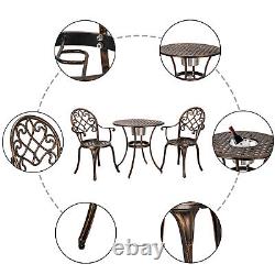 3pcs/set Bistro Set Jardin Extérieur Patio Table Et Chaises Meubles En Aluminium Moulé