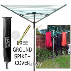 4 Bras Rotary Garden Washing Line Clothes Airer Dryer Outdoor Free Cover Spike