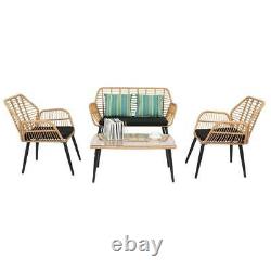 4 Pcs Wicker Rattan Meubles Patio Set Chaise Canapé Ensembles De Table Jardin Avec Coussin