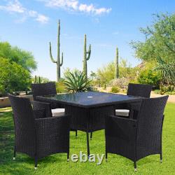 4 Seater Rattan Garden Dinning Set Square Table & Chaises Meubles De Patio D'extérieur