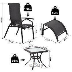5 Pc Set Sun Lounger Chaise Repose-pied Réglable Table De Jardin Patio Recliner