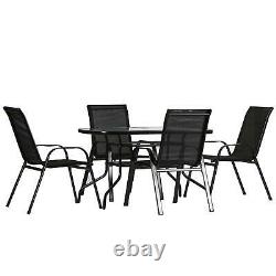 5pc Meubles De Jardin Ensemble Verre Haut Extérieur Bistro Chaise De Table 120x70cm Noir