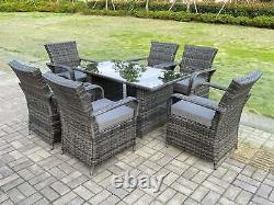 6 Seater Rattan Garden Meubles Oblong Rectangulaire Ensemble Table Et Chaise