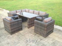 8 Places Rattan Garden Sofa Dining Table Set Chairs Outdoor Furniture Grey Patio