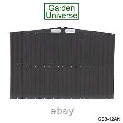 Abri de jardin de rangement en métal gris Garden Universe 8'x12' avec cadre de base GS8-12AN