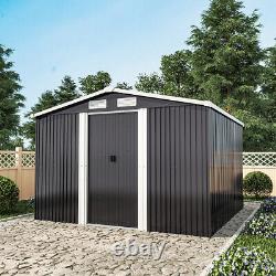 Abri de jardin en métal anthracite 8x8FT avec toit en pente, plancher, fondation et ventilation