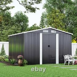 Abri de jardin en métal anthracite 8x8FT avec toit en pente, plancher, fondation et ventilation