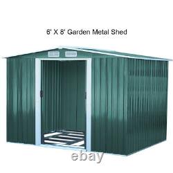 Abri de jardin en métal de 10 x 8 pieds avec toit en pente et porte coulissante, rangement extérieur, BASE GRATUITE