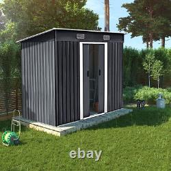 Abri de jardin en métal de 4 x 8 pieds avec toit en pente, maison de rangement pour outils extérieurs avec base