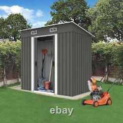 Abri de jardin en métal de 4X6FT avec toit en pente et base de fondation gratuite, maison de rangement grise.
