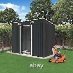 Abri de jardin en métal de 4X8FT à toit en pente avec base de fondation gratuite, maison de rangement anthracite.