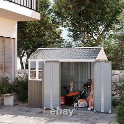 Abri de jardin en métal de 8x6 pieds avec portes fenêtre toit en pente, gris