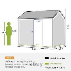 Abri de jardin en métal de 8x6 pieds avec portes fenêtre toit en pente, gris