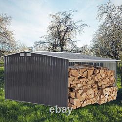 Abri de stockage de bois de chauffage en métal galvanisé de 10x8 pieds pour outils de jardin en plein air