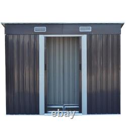 Abri métallique extérieur de 4 pi x 8 pi avec base, toit plat, 2 évents, 2 portes, rangement pour outils de jardin