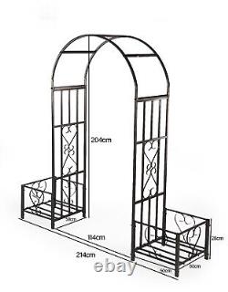 Arc de jardin en métal orné avec jardinières, plantes grimpantes, L214 x P50 x H204cm