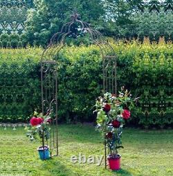 Arche de jardin en métal vintage en rose, brun rouillé vieilli