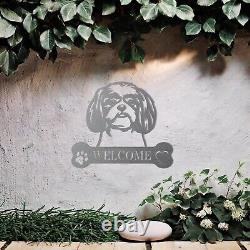 Art mural de jardin en métal Shih Tzu adorable - Panneau de bienvenue personnalisé décoratif cadeau