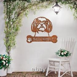 Art mural de jardin en métal Shih Tzu adorable - Panneau de bienvenue personnalisé décoratif cadeau