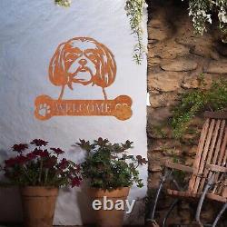 Art mural de jardin en métal Shih Tzu adorable - Panneau de bienvenue personnalisé décoratif cadeau