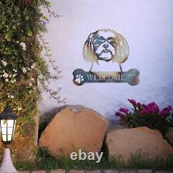 Art mural de jardin en métal Shih Tzu adorable - Panneau de bienvenue personnalisé décoratif cadeau