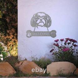 Art mural de jardin en métal Shih Tzu adorable - Panneau de bienvenue personnalisé décoratif cadeau