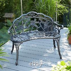 Banc de jardin en fonte grise avec cadre métallique, chaise de patio pour 2 personnes, sièges extérieurs.