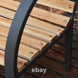 Birchtree Bois Slatted Metal Frame Garden Bench 2 Seater Outdoor Patio Park Seat