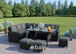 Black Rattan Garden Furniture 9 Seater Sofa Set Dining Table Tabourets Couverture Gratuite