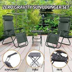 Chaise De Jardin Inclinable 3 Pièces Zero Gravity Sun Lounner +accessoires Et Jeux De Tables