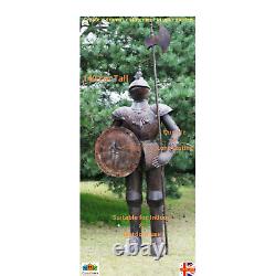Costume En Métal Rustique D'armour Chevalier Médiéval Statue Ornament H140cm Jardin Décor