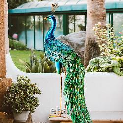 Décoration de jardin en métal Chisheen Outdoor Solar Peacock Statue pour l'arrière-cour