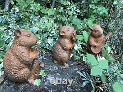 Ensemble De 3 Hamsters De Musique En Fonte Métal Rusty Statue Garden Ornements