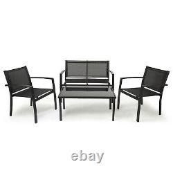 Ensemble De Meubles De Jardin 4 Seater Canapé Chaises Table Rectangulaire Patio Extérieur Noir