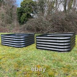 Ensemble de 2 grands bacs de jardin potagers surélevés en métal gris (120 x 120 x 45 cm)