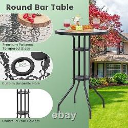 Ensemble de 4 chaises de bar de jardin avec table, ensemble de bistro de patio avec parasol et 2 chaises pliantes
